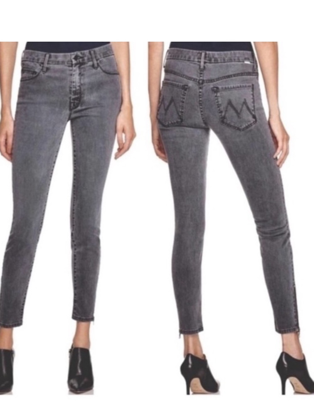 MOTHER Lies & Shadows Looker Crop Gray Acid Wash Straight Jeans Denim size 25